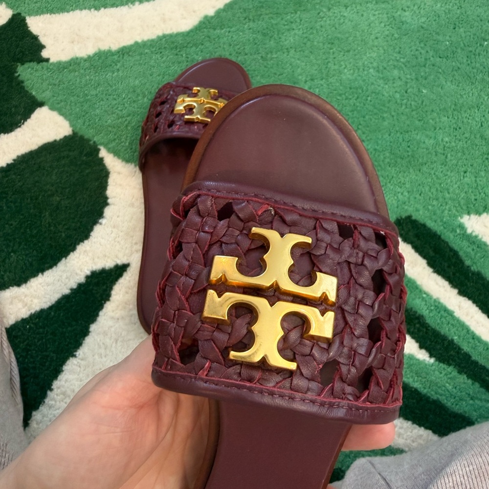 Tory Burch Maroon Woven Slide Sandals - Picture 5 of 5
